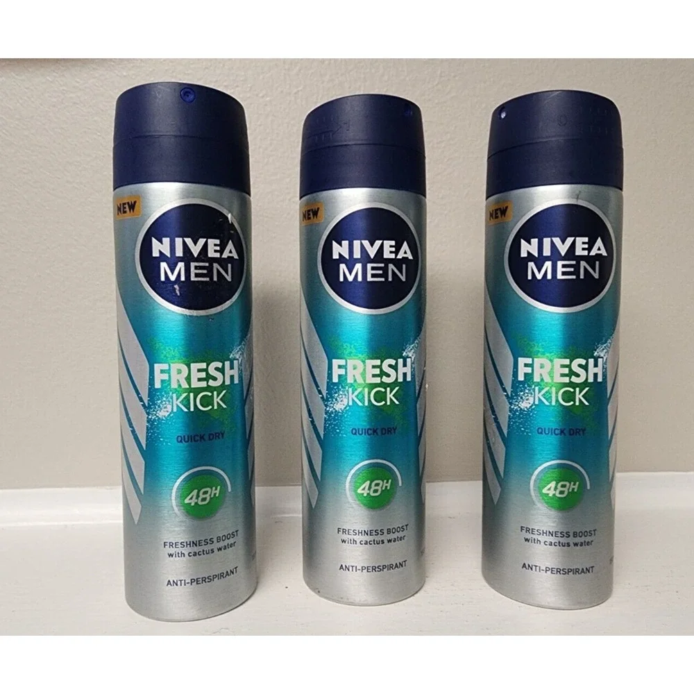 NIVEA Men Fresh Kick Spray Quick Dry 48h 150ml X 3 New